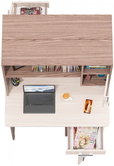 Два стола письменных с надстройкой С-МД-1-09Н, ясень шимо светлый/ясень шимо тёмный