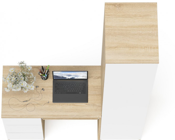 Мори компьютерный стол МС-6 левый + Пенал МШ400.1, дуб сонома/белый
