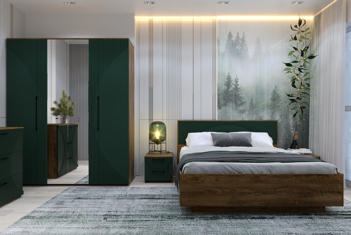 Кровать КИНГ-САЙЗ 180х200 "Монтале" - Дуб канзас/Зеленый матовый