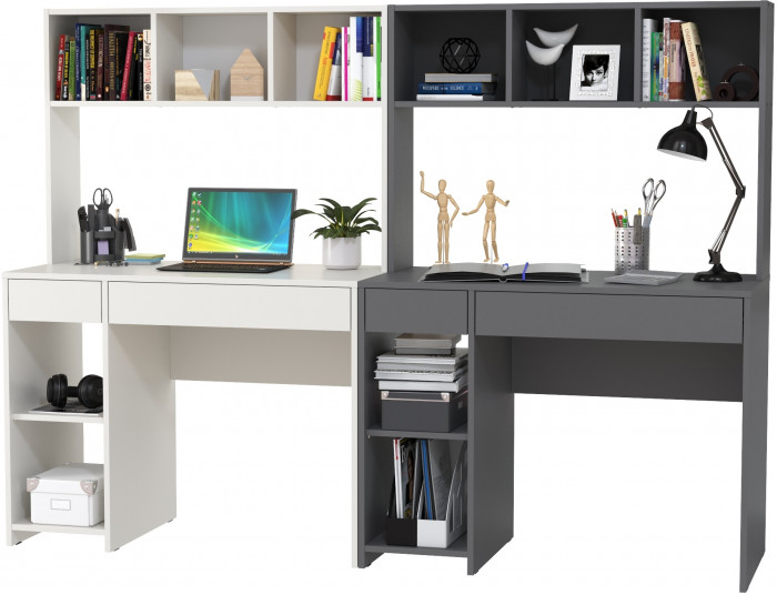 компьютерный стол Комфорт 12.77F + компьютерный стол Комфорт 12.77F, белый шагрень/тёмно-серый