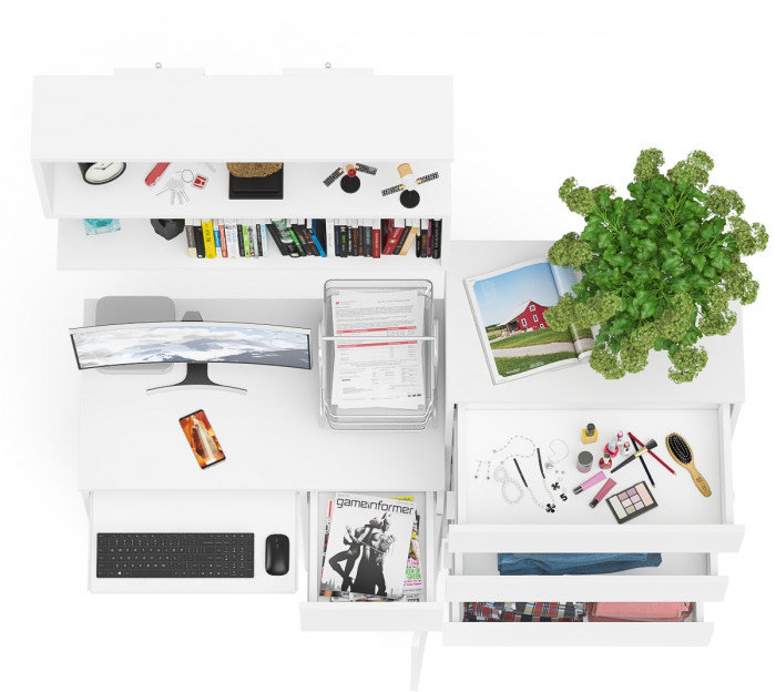 Мори компьютерный стол МС-1 правый + Комод МК700.5 + Полка 900, белый