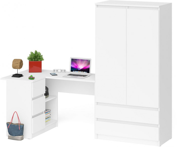 Мори компьютерный стол МС-16 левый + Шкаф МШ900.1, белый