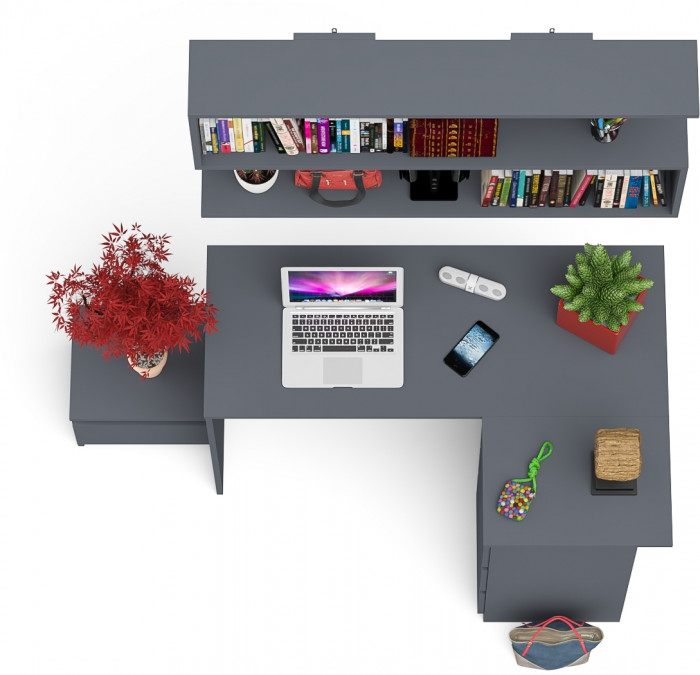 Мори Стол компьютерный МС-16 правый + Тумба ТМП400.1 + Полка 1200, цвет графит, ШхГхВ 164,8х84,9х209,6 см., НЕ универсальная сборка