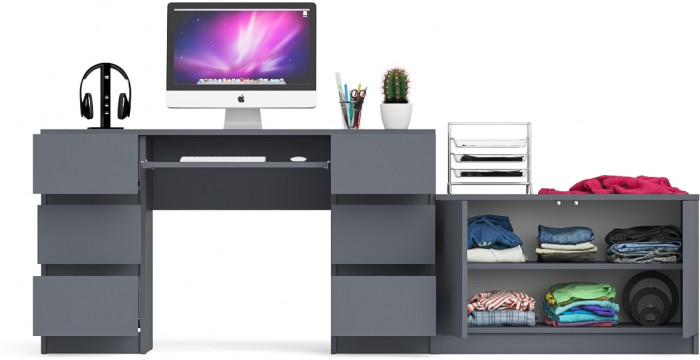 Мори Стол компьютерный МС-2 + Тумба МА900.1, цвет графит, ШхГхВ 225,8х50,4х76,6 см., универсальная сборка