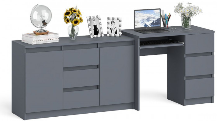 Мори Стол компьютерный МС-6 правый + Комод МК1200.3, цвет графит, ШхГхВ 210,4х50х76,6 см., выдвижные ящики справа, НЕ универсальная сборка