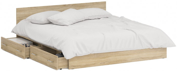 Стандарт Кровать с ящиками 1800, дуб сонома