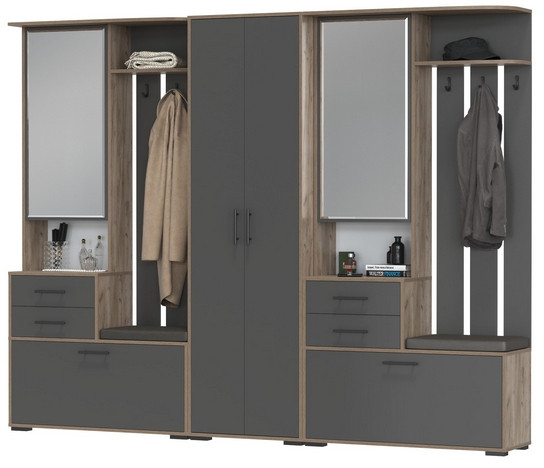 Прихожая Домино 3, цвет дуб крафт табачный/графит, ШхГхВ 260х36х202 см., универсальная сборка