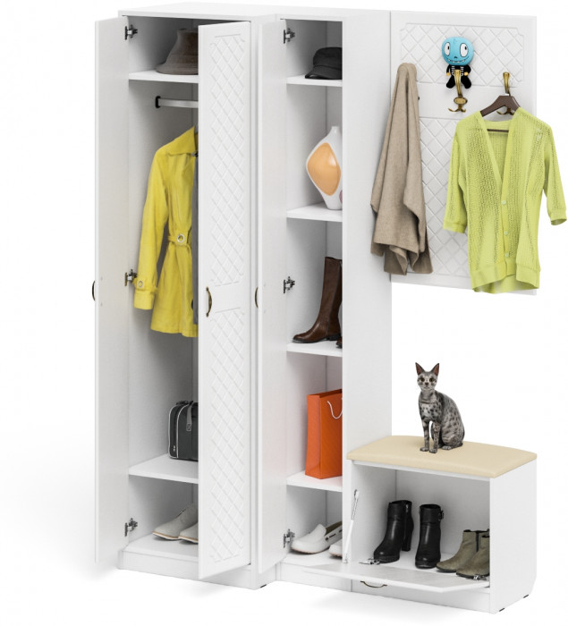 Прихожая П-6 Пенал 4 штуки, цвет дуб сонома/фасады МДФ белое дерево фрезеровка ромб, ШхГхВ 60х35х210 см., универсальная сборка