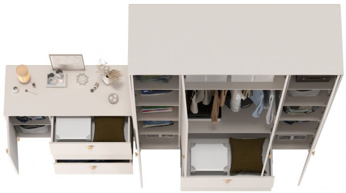 Афина Спальня Шкаф 4-х дверный + Комод с дверкой и тремя ящиками, кашемир серый