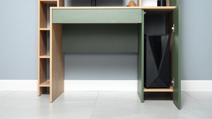 компьютерный стол Комфорт 12.71, гикори рокфорд натуральный/дымчатый зелёный