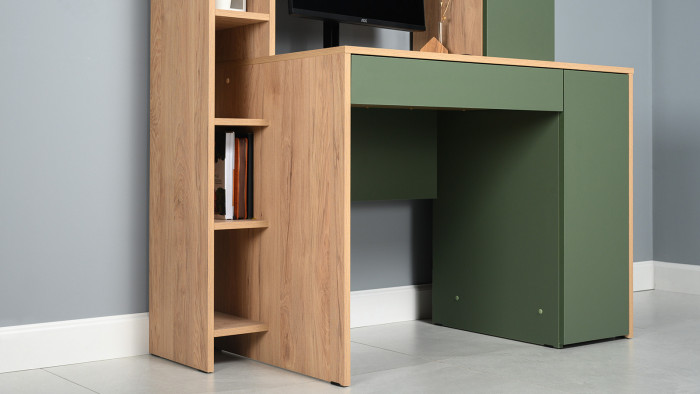 компьютерный стол Комфорт 12.71, гикори рокфорд натуральный/дымчатый зелёный