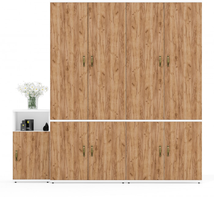 Лидер-8 Шкаф МД 20Б + Шкаф МД 20Б + Тумба МД 3.19, белый шагрень/крафт золото