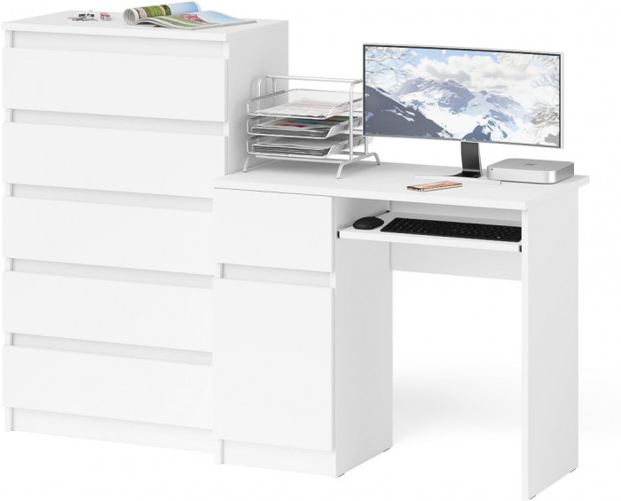 Мори компьютерный стол МС-1 левый + Комод МК700.5, белый