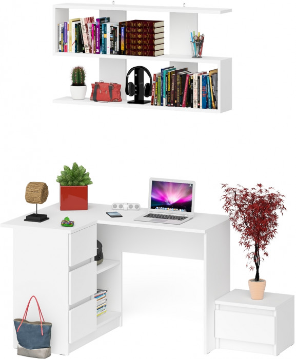 Мори компьютерный стол МС-16 левый + Тумба ТМП400.1 + Полка 1200, белый