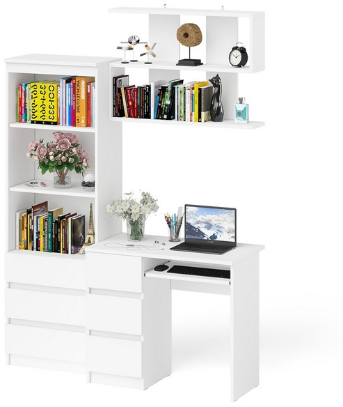 Мори компьютерный стол МС-6 левый + Стеллаж МСТ600.3 + Полка 900, белый