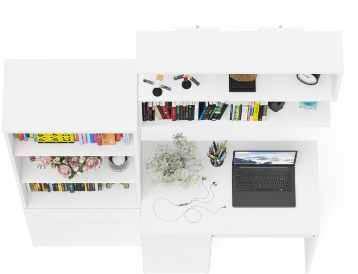 Мори компьютерный стол МС-6 левый + Стеллаж МСТ600.3 + Полка 900, белый