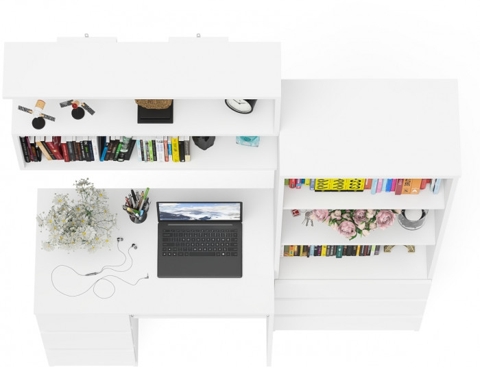 Мори компьютерный стол МС-6 левый + Стеллаж МСТ600.3 + Полка 900, белый