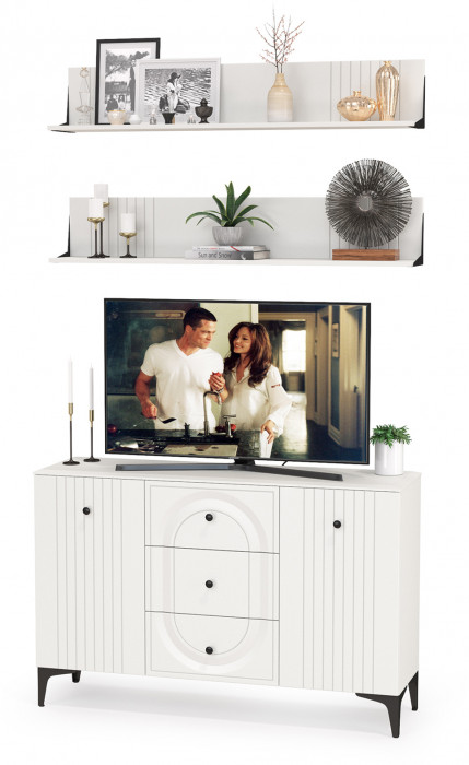 Валенсия Гостиная № 089, ЛДСП белый шагрень/МДФ белый шагрень