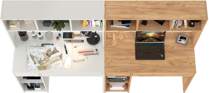 компьютерный стол Комфорт 12.77F + компьютерный стол Комфорт 12.77F, белый шагрень/дуб крафт золотой