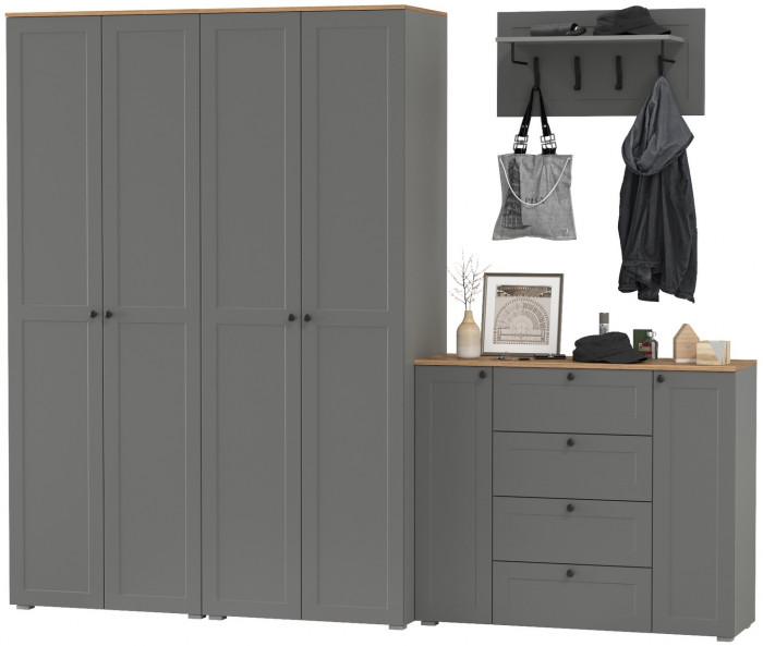 Остин Прихожая 27, цвет серый графит/дуб крафт золотой, ШхГхВ 280х54,3х229,6 см., универсальная сборка