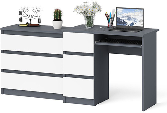 Мори Стол компьютерный МС-6 левый + Комод МК800.1, цвет графит/белый, ШхГхВ 170,4х50х76,6 см., выдвижные ящики слева, НЕ универсальная сборка