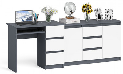 Мори Стол компьютерный МС-6 правый + Комод МК1200.3, цвет графит/белый, ШхГхВ 210,4х50х76,6 см., выдвижные ящики справа, НЕ универсальная сборка