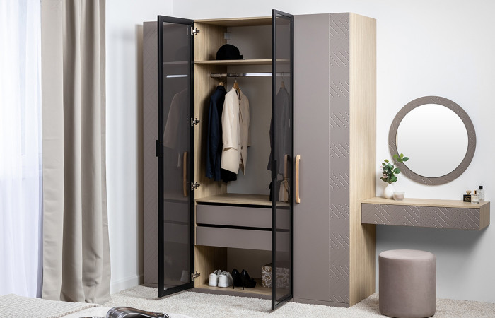 Амьен Шкаф-витрина 16.395, плейн/веллюто капучино