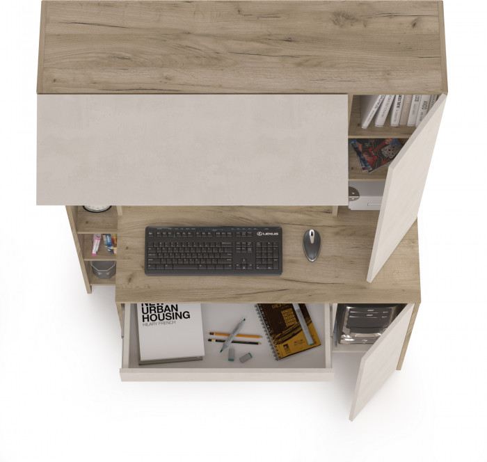 компьютерный стол Комфорт 12.71, дуб крафт серый/шёлковый камень