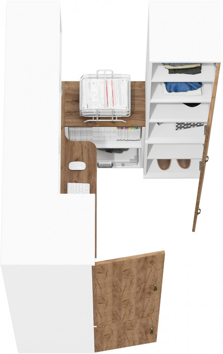 Лидер-8 Пенал МД 23Б + Стол + Полка + Пенал 22Б, белый шагрень/крафт золото