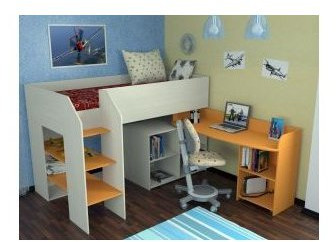 Детская кровать-чердак Теремок-2, Дуб молочный / Оранжевый