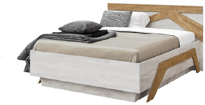 Кровать 140х200 "Скандинавия" с щитовым основанием - Бетон пайн светлый/Дуб наварра