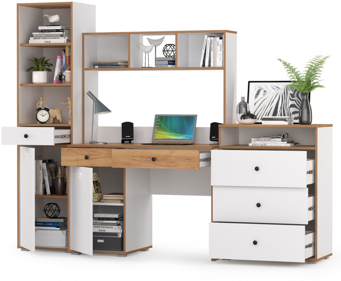 Вуди Компоновка № 50, цвет белый премиум/дуб крафт золотой, ШхГхВ 225х52,7х180,3 см., универсальная сборка