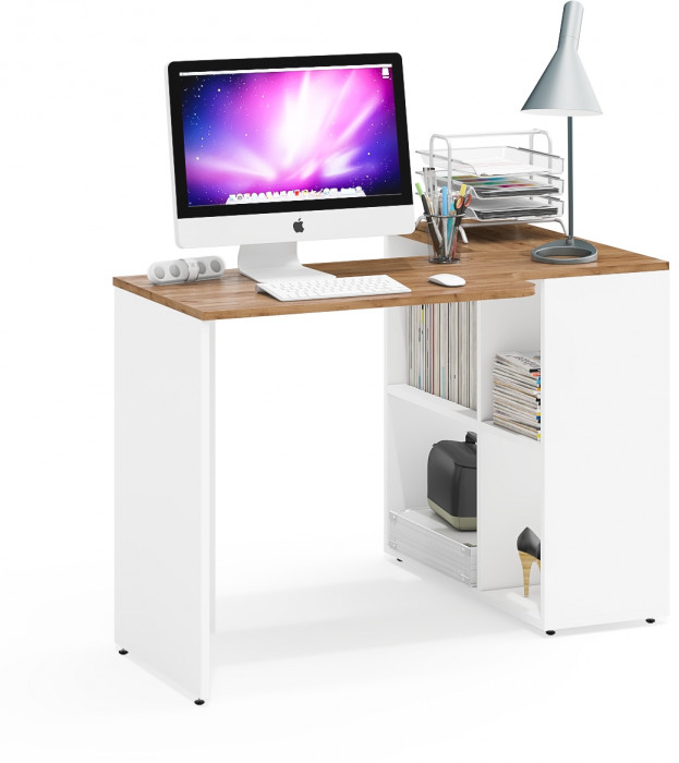 Лидер-8 Модуль письменный стол трансформер, белый шагрень/крафт золото