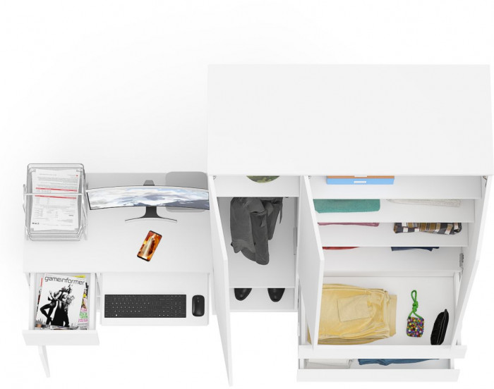 Мори компьютерный стол МС-1 левый + Шкаф МШ1200.1, белый