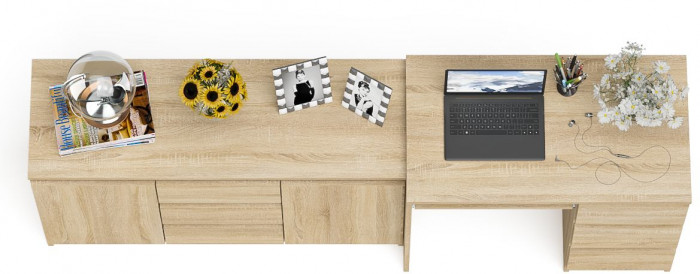 Мори Стол компьютерный МС-6 правый + Комод МК1200.3, цвет дуб сонома, ШхГхВ 210,4х50х76,6 см., выдвижные ящики справа, НЕ универсальная сборка