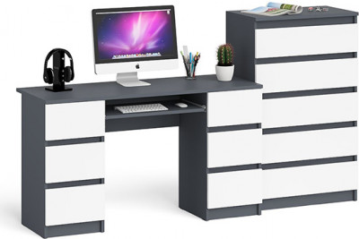 Мори компьютерный стол МС-2 + Комод МК700.5, графит/белый