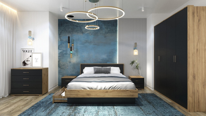 Кровать КИНГ-САЙЗ 180х200 "Мишель" - Дуб наварра/Антрацит