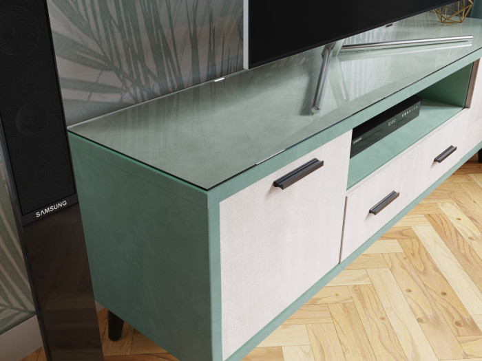 Тумба ТВ интерьерная 1,6 Ланс мятный/мдф холст белый