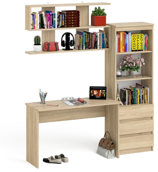 Мори Стол письменный МСП1200.1 + Стеллаж МСТ600.3 + Полка 1200, цвет дуб сонома, ШхГхВ 180,8х50х209,6 см., универсальная сборка