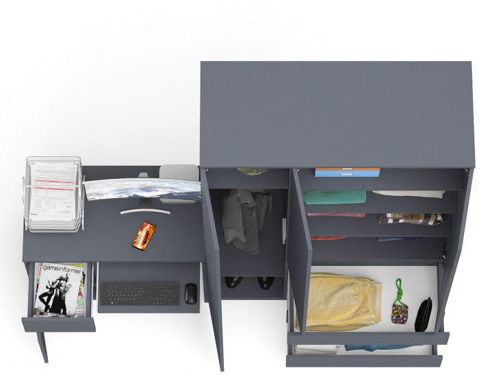 Мори компьютерный стол МС-1 левый + Шкаф МШ1200.1, графит