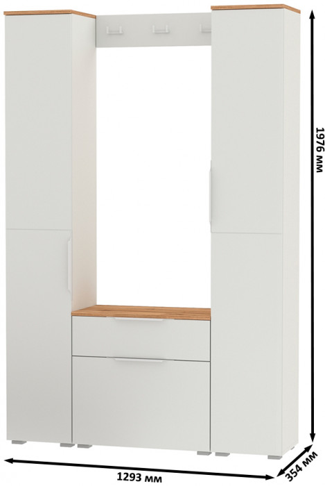 Октава Прихожая 19, белый шагрень/дуб крафт золотой/фасады МДФ белый шагрень