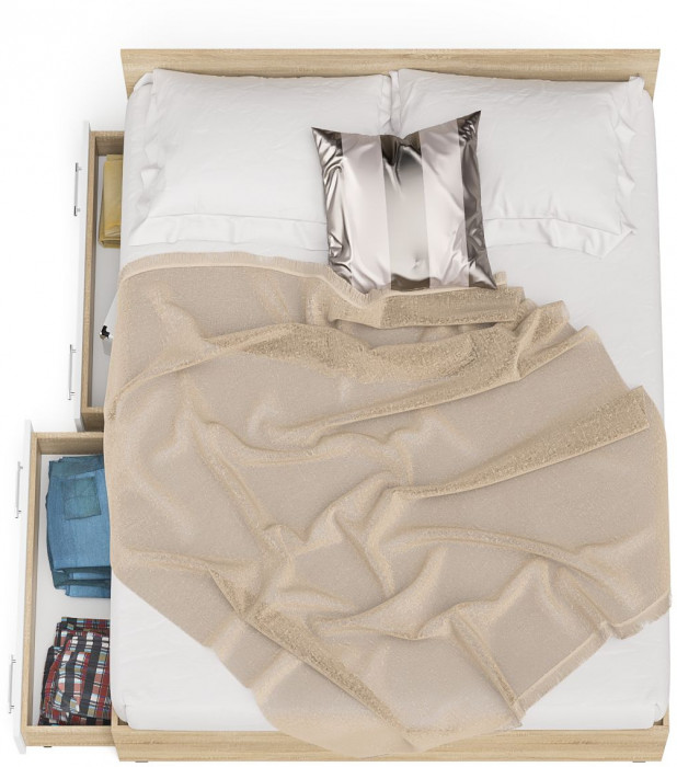 Мори Кровать с ящиками 1600, дуб сонома/белый