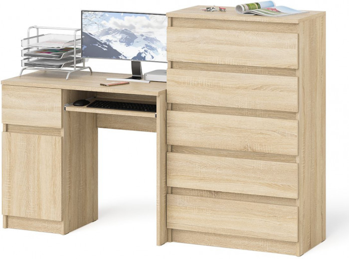 Мори компьютерный стол МС-1 левый + Комод МК700.5, дуб сонома