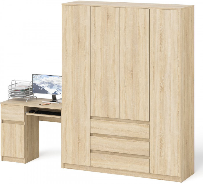 Мори компьютерный стол МС-1 левый + Шкаф МШ1600.1, дуб сонома