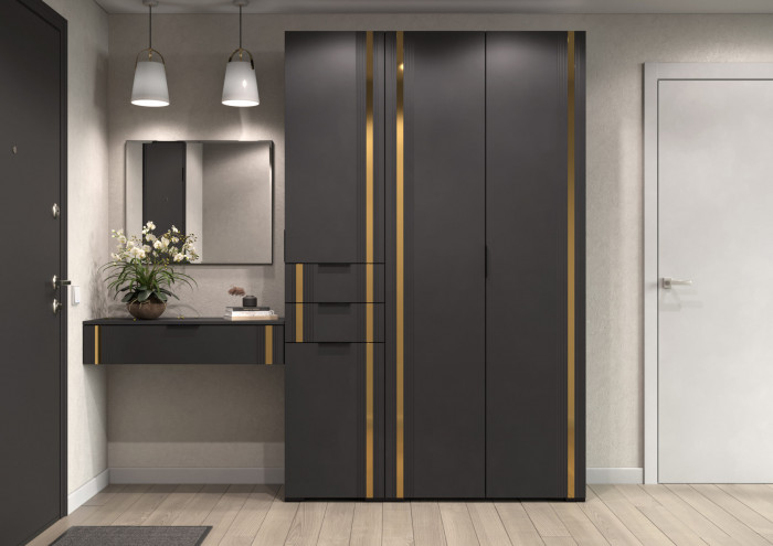Модульная Прихожая Эмэ, набор №6, Графит/Графит золото