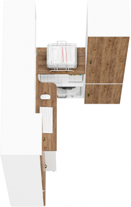 Лидер-8 Пенал МД 22Б + Стол + Полка + Пенал 21Б, цвет белый шагрень/крафт золото, ШхГхВ 245х50х75/190 или 155х120/50х75/190 см., НЕ универс. сборка