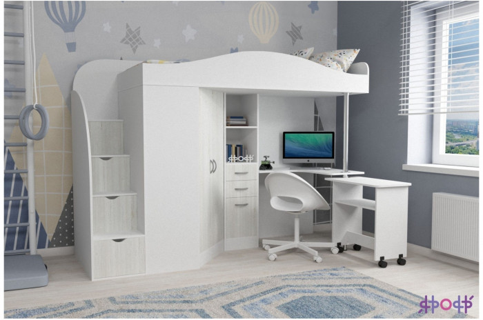 Кровать-чердак Юниор 4 (Белое дерево/Винтерберг)