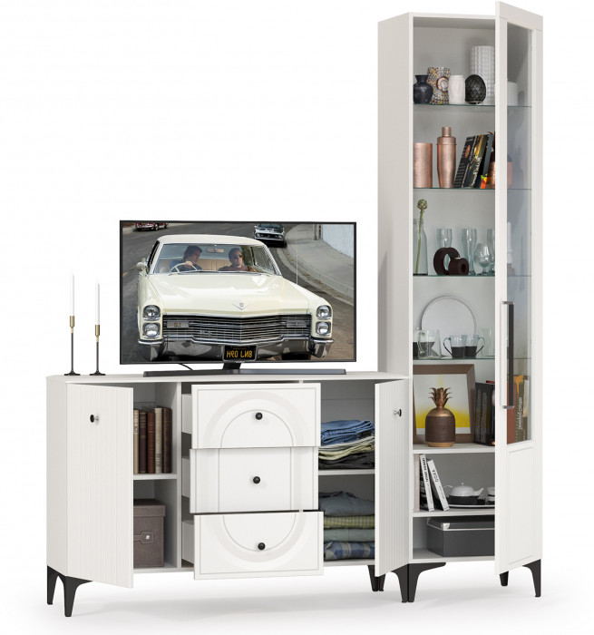 Валенсия Гостиная № 092, ЛДСП белый шагрень/МДФ белый шагрень