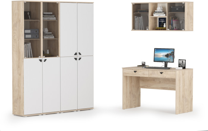 КР100 Бостон № 53, дуб эндгрейн элегантный/фасады МДФ милк рикамо софт, 12.69+10.51+13.154+13.154+13.155+13.155, ШхГхВ 269,6х57,2х194,4 см., ун. сб.