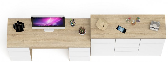 Мори компьютерный стол МС-2 + Комод МК1200.4, дуб сонома/белый